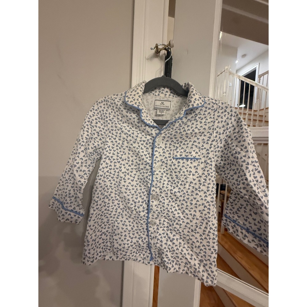Petite Plume Kids Blue Heart Print Pajama Top Button Down Size 3